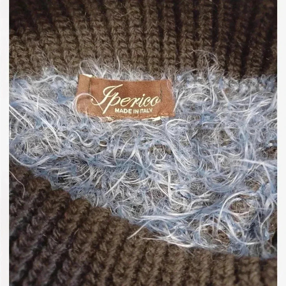 Iperico  One Size Cowl Neck Blue & Black Poncho - Picture 8 of 10